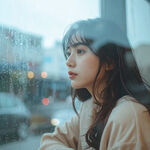 雨　窓外　真顔